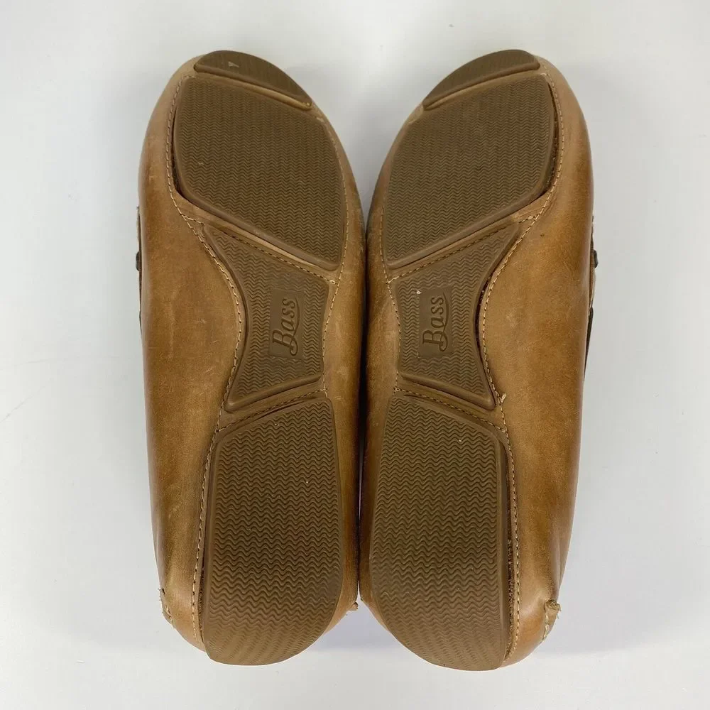 Bass Women's Woven Leather Driving Moccasins in Cognac Brown